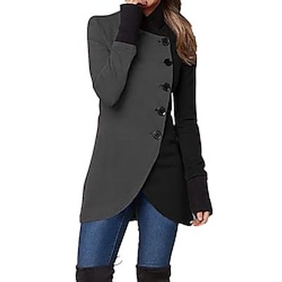 Women's Trench Coat Mid-Length Winter Coat Single Breasted Stand Collar Pea Coat Fall Causal Classic Jacket Slim Fit Outerwear Long Sleeve Fall Black S Lightinthebox
