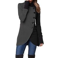 Women's Trench Coat Mid-Length Winter Coat Single Breasted Stand Collar Pea Coat Fall Causal Classic Jacket Slim Fit Outerwear Long Sleeve Fall Black S Lightinthebox - thumbnail