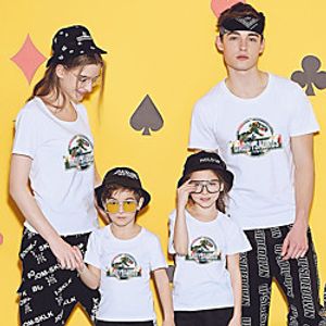 Family Look Tops Dinosaur Letter Print Gray White Black Short Sleeve Active Matching Outfits miniinthebox