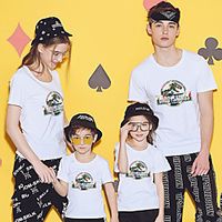 Family Look Tops Dinosaur Letter Print Gray White Black Short Sleeve Active Matching Outfits miniinthebox - thumbnail
