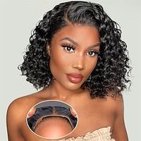 Wear and Go Glueless Wig Human Hair Bob Lace Closure Wigs Pre Cut 4X4 HD Lace Deep Curly Wig for Black Women 180% Density Natural Color 10 Inch Lightinthebox - thumbnail