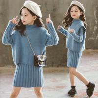 Girls' knitted suit autumn 2020 new Korean children's western style sweater suit skirt baby fashionable two-piece suit