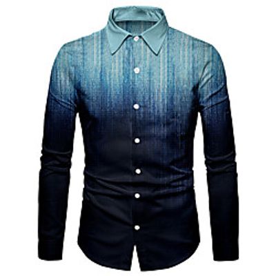 Men's Shirt 3D Print Gradient 3D Print Button-Down Long Sleeve Casual Tops Casual Fashion Comfortable Purple Navy Blue / Sports miniinthebox