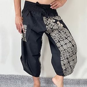 Men's Trousers Summer Pants Beach Pants Harem Pants Drawstring Elastic Waist Baggy Color Block Comfort Breathable Outdoor Daily Streetwear Stylish Casual Black Micro-elastic miniinthebox