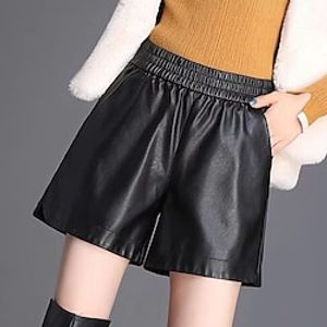 Women's Leather Pants Shorts Baggy Shorts Straight anthracite Army Green Fashion Casual Daily Going out Festival Pocket Short Comfortable Solid Colored S M L XL miniinthebox