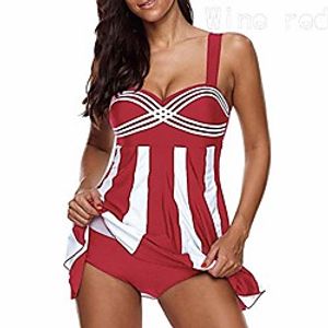 wwhuaus womens vintage swimsuit camisole striped cover up swimdress red Lightinthebox