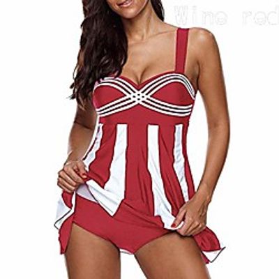 wwhuaus womens vintage swimsuit camisole striped cover up swimdress red Lightinthebox