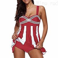 wwhuaus womens vintage swimsuit camisole striped cover up swimdress red Lightinthebox - thumbnail