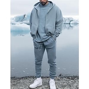 Men's Hoodie Tracksuit Full Zip Hoodie Sweatsuit Gray Hooded Plain Pocket 2 Piece Sports  Outdoor Daily Holiday Streetwear Cool Casual Spring   Fall Clothing Apparel Hoodies Sweatshirts  miniinthebox