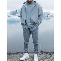 Men's Hoodie Tracksuit Full Zip Hoodie Sweatsuit Gray Hooded Plain Pocket 2 Piece Sports  Outdoor Daily Holiday Streetwear Cool Casual Spring   Fall Clothing Apparel Hoodies Sweatshirts  miniinthebox - thumbnail