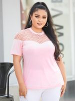 YOINS BASICS Plus Size Crew Neck Hollow Design Short Sleeves Tee - thumbnail