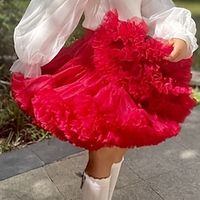 Kids Girls' Skirt Solid Color Active Sequins School 7-13 Years Spring Black White Red Lightinthebox - thumbnail