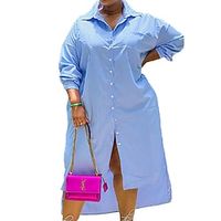 Women's Plus Size Casual Dress Solid Color Shirt Collar Long Sleeve Fall Spring Casual Maxi long Dress Daily Vacation Dress  Shirt Dress Lightinthebox - thumbnail
