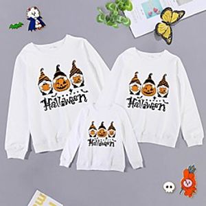 Family Look Halloween Tops Pumpkin Bat Letter Print White Red Long Sleeve Basic Matching Outfits miniinthebox