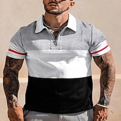 Men's Golf Shirt Patchwork Turndown Street Casual Zipper Short Sleeve Tops Fashion Breathable Comfortable BlackGreyWhite  Summer Lightinthebox