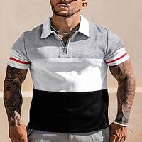 Men's Golf Shirt Patchwork Turndown Street Casual Zipper Short Sleeve Tops Fashion Breathable Comfortable BlackGreyWhite  Summer Lightinthebox - thumbnail