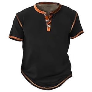 Men's Henley Shirt Tee Top Color Block Henley Street Vacation Short Sleeves Patchwork Clothing Apparel Vintage Designer Basic Lightinthebox