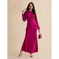 Satin Wedding Guest Magyar Sleeve Shirt Satin Mid Waist Maxi Skirt Two Piece Set