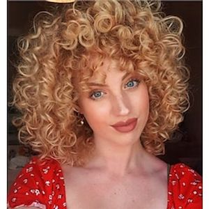 Short Afro Curly Wigs for Black Women Loose Curly Fluffy Shoulder Length Natural Looking Hair Wigs Heat Resistant Hair Replacement Wigs with Wig Caps miniinthebox