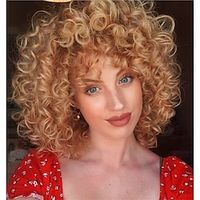 Short Afro Curly Wigs for Black Women Loose Curly Fluffy Shoulder Length Natural Looking Hair Wigs Heat Resistant Hair Replacement Wigs with Wig Caps miniinthebox - thumbnail