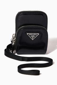 Triangle Logo Neck Pouch in Brushed Leather