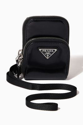 Triangle Logo Neck Pouch in Brushed Leather