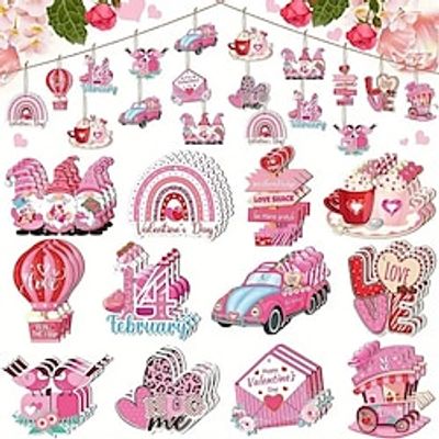 24pcs Wooden Valentine's Day Pink Love Bird Love Heart Theme Party Gathering Holiday Tree Hanging Celebration Home Decorations miniinthebox 24pcs Wooden Valentine's Day Pink Love Bird Love Heart Theme Party Gathering Holiday Tree Hanging Celebration Home Decorations miniinthebox