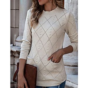 Women's Pullover Sweater Modern Style Solid Color Casual Long Sleeve Sweater Cardigans Round Neck Fall Winter Apricot miniinthebox