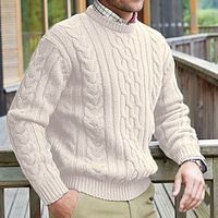 Men's Sweater Pullover Sweater Jumper Pullover Cable Knit Knitted Plain Crew Neck Keep Warm Casual Daily Wear Vacation Clothing Apparel Fall  Winter Black Blue M L XL Lightinthebox - thumbnail