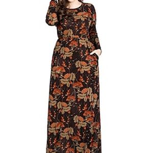 Women's Plus Size Shift Dress Floral Crew Neck Long Sleeve Fall Winter Stylish Maxi long Dress Daily Vacation Dress Lightinthebox