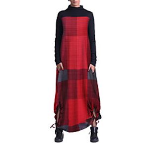 Women's A Line Dress Maxi long Dress Blue Yellow Red Long Sleeve Plaid / Check Modern Style Fall Winter High Neck Casual 2021 S M L XL XXL XXXL miniinthebox