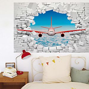 3D Broken Wall Blue Sky White Cloud Aircraft Home Corridor Background Decoration Can be Removed Stickers miniinthebox