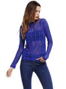 Sexy Women See Through Long Sleeve Pure Color T-shirts