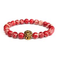 Retro Vintage Bracelet Red Jasper Gold Lion Beaded Bracelet