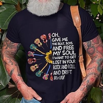 Guitar Musical Instrument Black Dark Blue T shirt Tee Men's Graphic Cotton Blend Shirt Sports Classic Shirt Short Sleeve Comfortable Tee Sports Outdoor Holiday Summer Fashion Designer Clothing S M L Lightinthebox