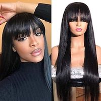 Silky Straight Human Hair Wigs with Bangs Brazilian Virgin None Lace Front Wigs Glueless Machine Made Wigs for Black Women Natural Color Lightinthebox
