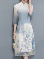 Chinese Style Printed Short Sleeve Women Dresses