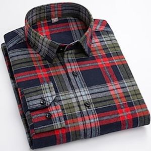 Men's Dress Shirt Button Up Shirt Collared Shirt Black Light Green Red Long Sleeve Tartan Turndown Spring Fall Wedding Outdoor Clothing Apparel Print miniinthebox