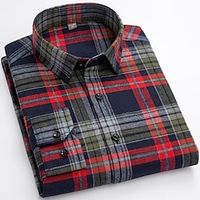 Men's Dress Shirt Button Up Shirt Collared Shirt Black Light Green Red Long Sleeve Tartan Turndown Spring Fall Wedding Outdoor Clothing Apparel Print miniinthebox - thumbnail