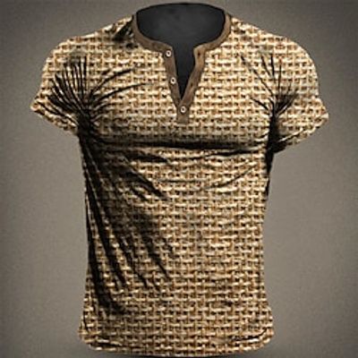 Men's Henley Shirt Graphic Geometric Henley Clothing Apparel 3D Print Outdoor Daily Short Sleeve Button-Down Print Fashion Designer Comfortable Lightinthebox