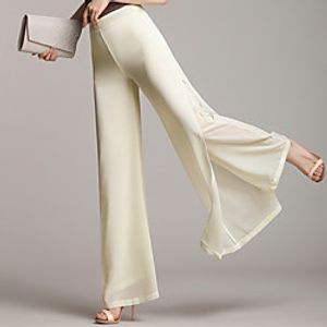 Women's Fashion Chinos Wide Leg Split Full Length Pants Daily Weekend Inelastic Plain Comfort Mid Waist Blue White Black Apricot S M L XL XXL Lightinthebox