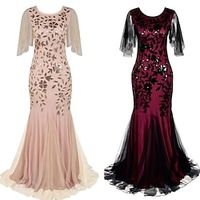 The Great Gatsby Charleston Roaring 20s 1920s Cocktail Dress Vintage Dress Flapper Dress Masquerade Women's Sequins Costume Vintage Cosplay Party  Evening Short Sleeve Dress Masquerade Lightinthebox - thumbnail