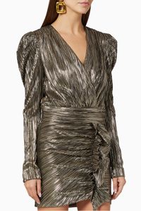 Danielle Metallic Plisse Wrap Top