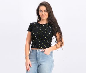 Womens Allover Printed Top  Black/Yellow