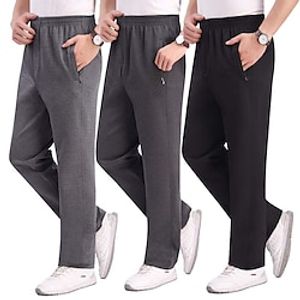 Men's Fleece Pants Sweatpants Straight Leg Sweatpants Elastic Waist Zipper Pocket Straight Leg Plain Comfort Warm Casual Daily Holiday Sports Fashion Black Dark Gray miniinthebox