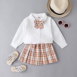 Toddler Girls' Clothing Set 2 Pieces Long Sleeve White Plaid Dress Sweet Regular Above Knee 2-6 Years Lightinthebox