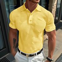 Men's Polo Shirt Waffle Polo Shirt Casual Holiday Lapel Ribbed Polo Collar Short Sleeve Fashion Basic Plain Button Soft Summer Spring Regular Fit Sillver Gray Light Yellow milk white Dark red Green Lightinthebox