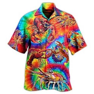 Men's Shirt Graphic Shirt Shrimp Turndown Rainbow Street Casual Short Sleeve 3D Button-Down Clothing Apparel Fashion Designer Casual Comfortable miniinthebox