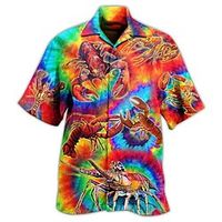 Men's Shirt Graphic Shirt Shrimp Turndown Rainbow Street Casual Short Sleeve 3D Button-Down Clothing Apparel Fashion Designer Casual Comfortable miniinthebox - thumbnail