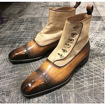 Men's Boots Button Boots Formal Shoes Dress Shoes Walking Business Casual British Daily Office  Career PU Plush Height Increasing Mid-Calf Boots Zipper Brown Fall Winter Lightinthebox
